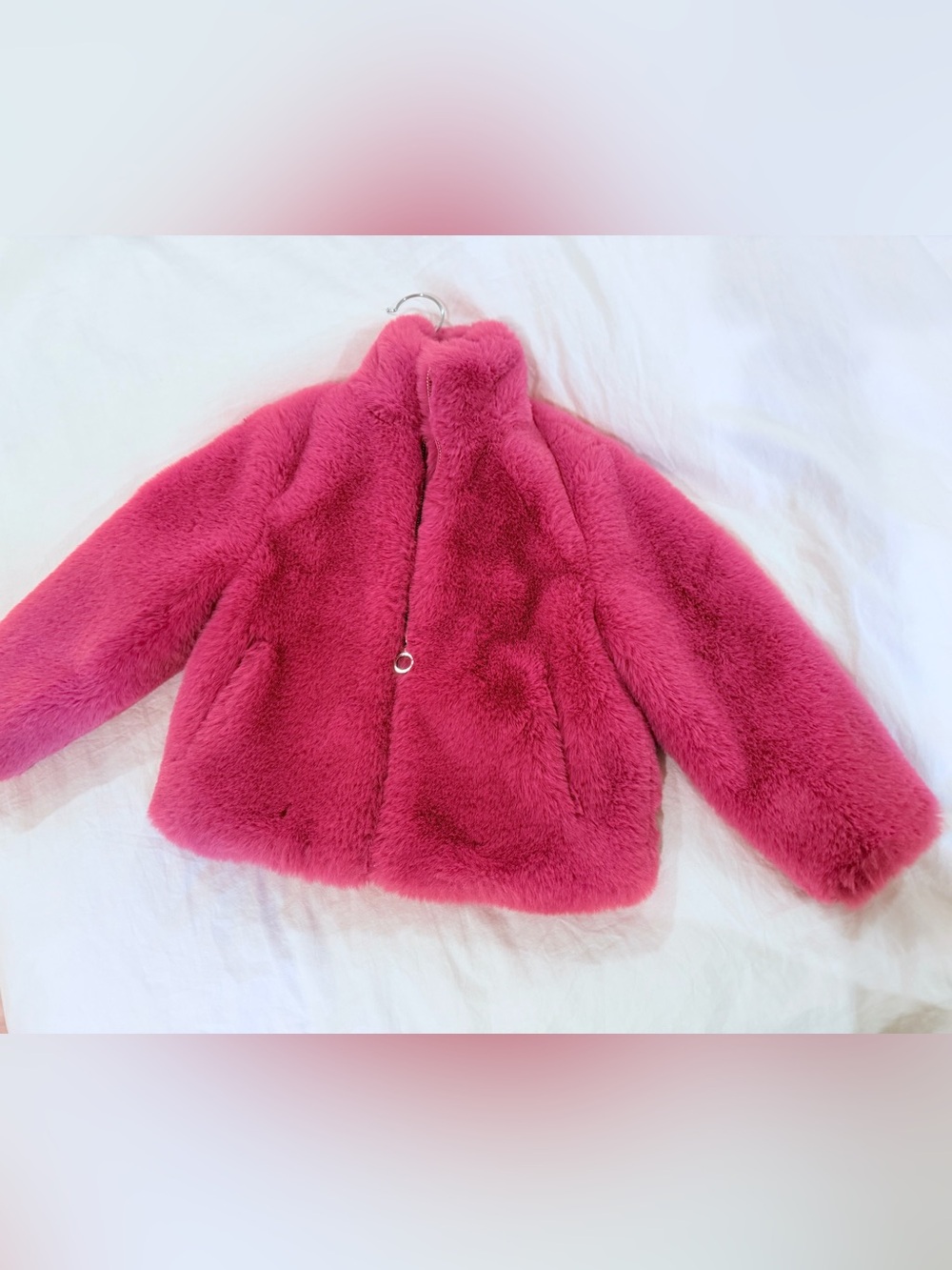 Fabulous Furs Girls Plush Faux-Fur Zip Jacket in Hot Pink/Fuchsia XS